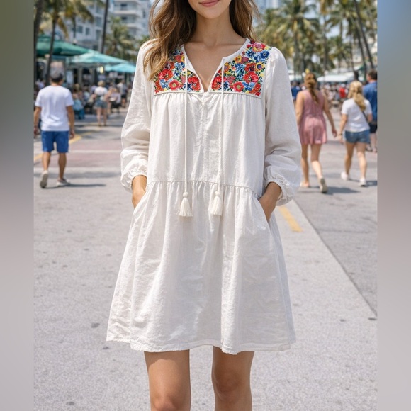 J. Crew Dresses & Skirts - J. Crew White Dress with Colorful Floral Embroidery